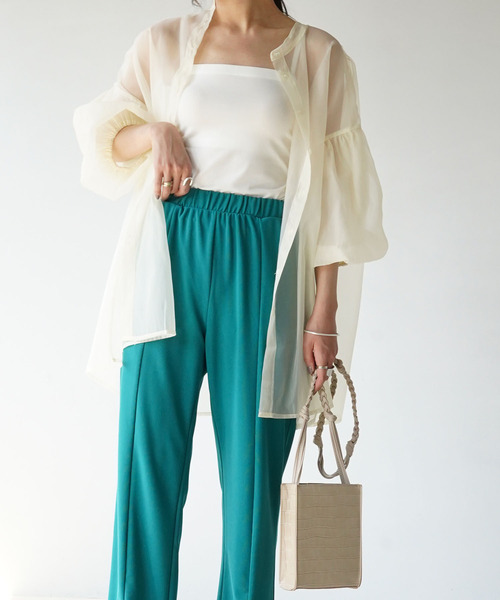 IAMUSE（アイアミューズ）の「【IAMUSE】オーガンジーバックギャザーブラウス S0658（シャツ/ブラウス・レディース・グレー/オフホワイト/グリーン・FREE）」の11枚目の写真