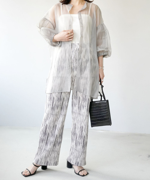 IAMUSE（アイアミューズ）の「【IAMUSE】オーガンジーバックギャザーブラウス S0658（シャツ/ブラウス・レディース・グレー/オフホワイト/グリーン・FREE）」の12枚目の写真