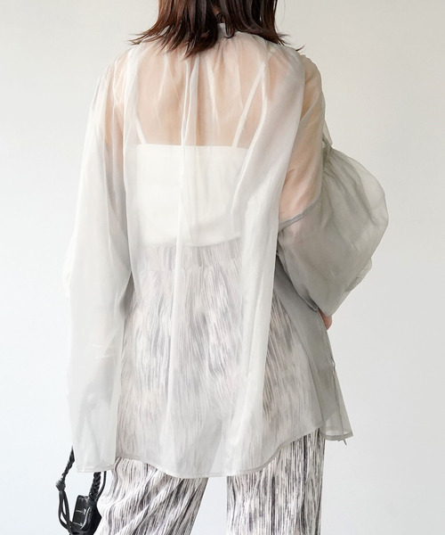 IAMUSE（アイアミューズ）の「【IAMUSE】オーガンジーバックギャザーブラウス S0658（シャツ/ブラウス・レディース・グレー/オフホワイト/グリーン・FREE）」の15枚目の写真