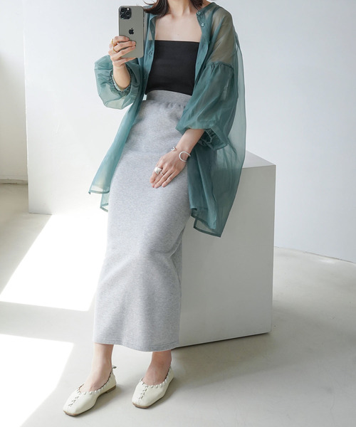 IAMUSE（アイアミューズ）の「【IAMUSE】オーガンジーバックギャザーブラウス S0658（シャツ/ブラウス・レディース・グレー/オフホワイト/グリーン・FREE）」の21枚目の写真