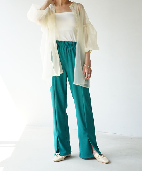 IAMUSE（アイアミューズ）の「【IAMUSE】オーガンジーバックギャザーブラウス S0658（シャツ/ブラウス・レディース・グレー/オフホワイト/グリーン・FREE）」の10枚目の写真