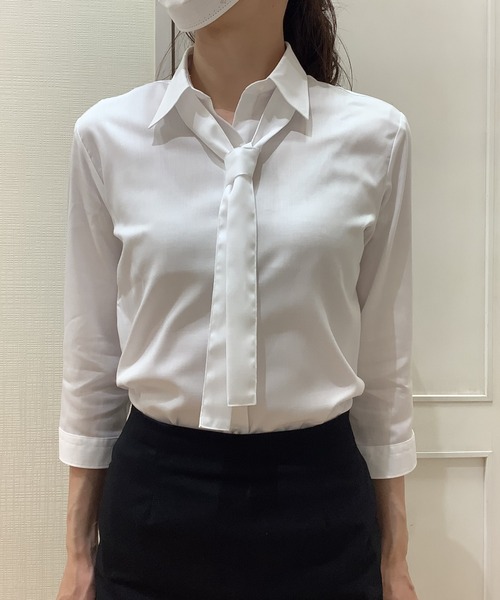 TOKYO SHIRTS(トウキョウシャツ)の「SUPIMA 形態安定ノーアイロン レギュラー衿 七分袖ビジネスワイシャツ(ビジネスシャツ・レディース・ホワイト・LL/XL/L/M/S)」の10枚目の写真