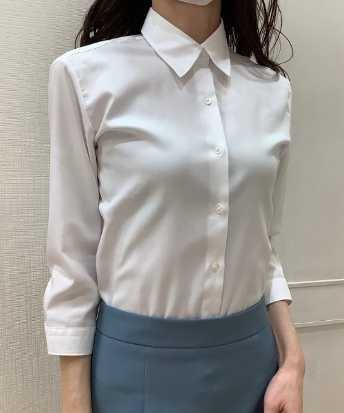 TOKYO SHIRTS(トウキョウシャツ)の「SUPIMA 形態安定ノーアイロン レギュラー衿 七分袖ビジネスワイシャツ(ビジネスシャツ・レディース・ホワイト・LL/XL/L/M/S)」の7枚目の写真