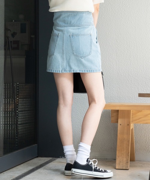 WEGO（ウィゴー）の「WEGO/ハイウエストミニスカート（デニムスカート・レディース・ブラック/ライトインディゴブルー・SMALL/MEDIUM）」の9枚目の写真
