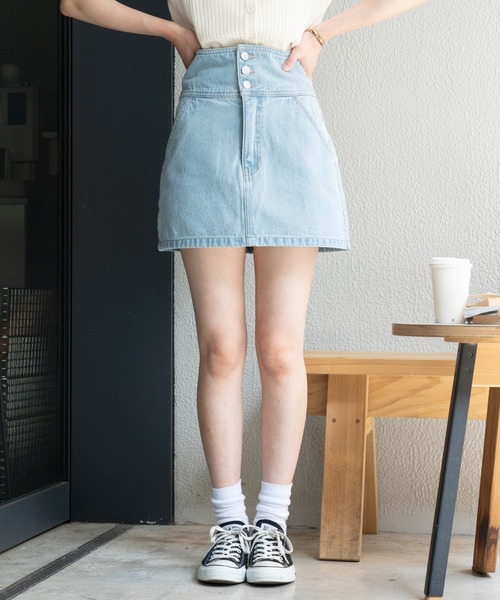WEGO（ウィゴー）の「WEGO/ハイウエストミニスカート（デニムスカート・レディース・ブラック/ライトインディゴブルー・SMALL/MEDIUM）」の8枚目の写真
