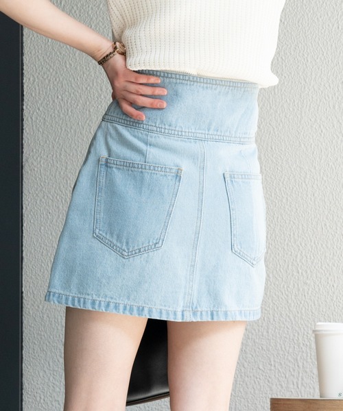 WEGO（ウィゴー）の「WEGO/ハイウエストミニスカート（デニムスカート・レディース・ブラック/ライトインディゴブルー・SMALL/MEDIUM）」の10枚目の写真