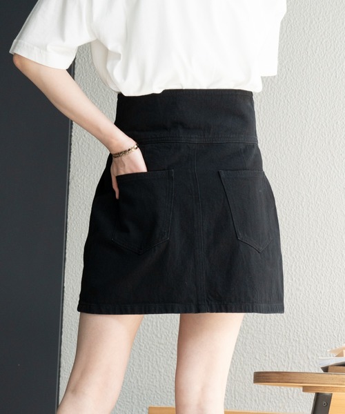 WEGO（ウィゴー）の「WEGO/ハイウエストミニスカート（デニムスカート・レディース・ブラック/ライトインディゴブルー・SMALL/MEDIUM）」の6枚目の写真