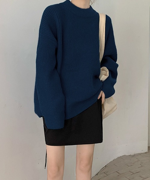 Girly Doll(ガーリードール)の「ドロップショルダーリブニットセーター(ニット/セーター・レディース・ベージュ/オレンジ/ブルー/グレー/モカ/ネイビー/ブラック・FREE)」の1枚目の写真