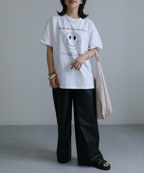 ap retro（アプレトロ）の「ニコちゃんパールTEE（Tシャツ/カットソー・レディース・ブラック/アイボリー・FREE）」の10枚目の写真