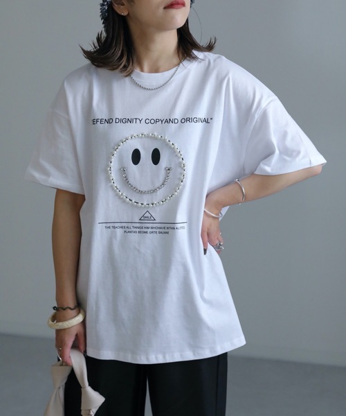 ap retro（アプレトロ）の「ニコちゃんパールTEE（Tシャツ/カットソー・レディース・ブラック/アイボリー・FREE）」の6枚目の写真