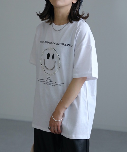 ap retro（アプレトロ）の「ニコちゃんパールTEE（Tシャツ/カットソー・レディース・ブラック/アイボリー・FREE）」の7枚目の写真