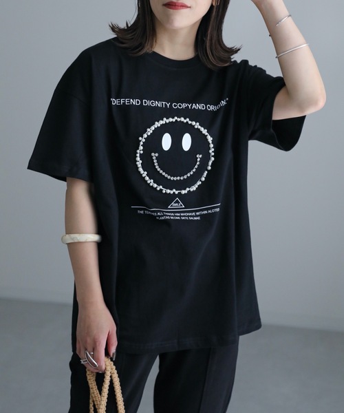 ap retro（アプレトロ）の「ニコちゃんパールTEE（Tシャツ/カットソー・レディース・ブラック/アイボリー・FREE）」の16枚目の写真