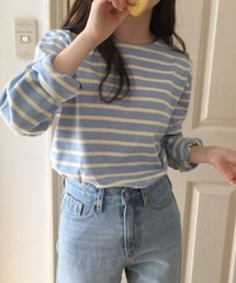 バイカラーボーダー ボートネックTシャツ