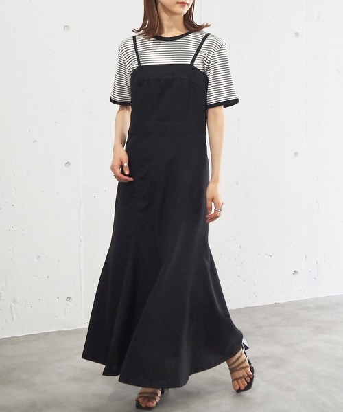 tiptop（ティップトップ）の「リネンタッチマーメイドジャンパースカート（ジャンパースカート・レディース・ブラック/ブラウン/グリーン/ダークオレンジ/ブルー/ダークブラウン・FREE）」の2枚目の写真