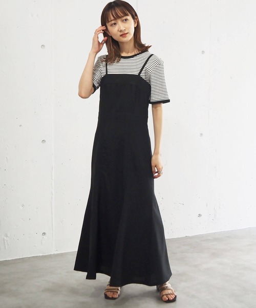tiptop（ティップトップ）の「リネンタッチマーメイドジャンパースカート（ジャンパースカート・レディース・ブラック/ブラウン/グリーン/ダークオレンジ/ブルー/ダークブラウン・FREE）」の8枚目の写真