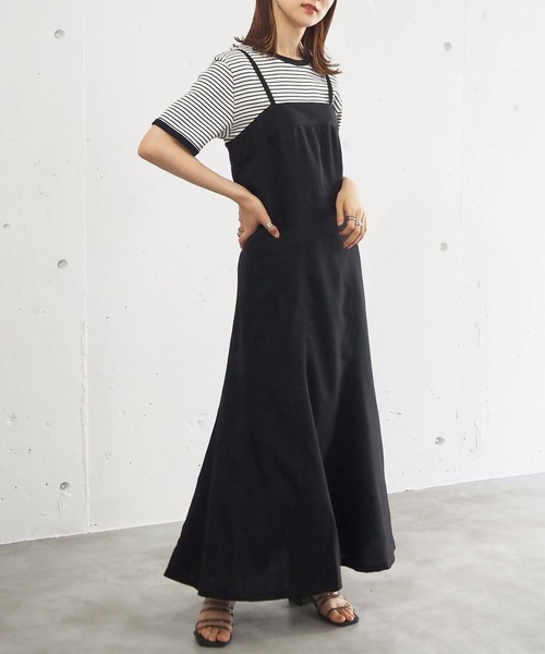 tiptop（ティップトップ）の「リネンタッチマーメイドジャンパースカート（ジャンパースカート・レディース・ブラック/ブラウン/グリーン/ダークオレンジ/ブルー/ダークブラウン・FREE）」の9枚目の写真
