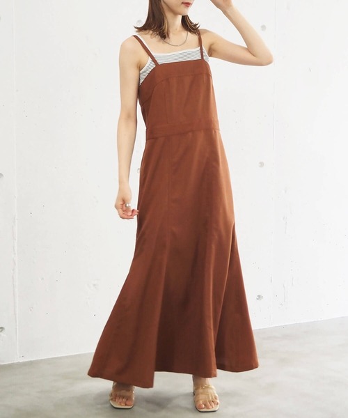 tiptop（ティップトップ）の「リネンタッチマーメイドジャンパースカート（ジャンパースカート・レディース・ブラック/ブラウン/グリーン/ダークオレンジ/ブルー/ダークブラウン・FREE）」の16枚目の写真