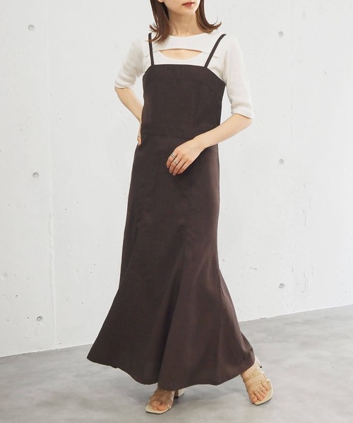 tiptop（ティップトップ）の「リネンタッチマーメイドジャンパースカート（ジャンパースカート・レディース・ブラック/ブラウン/グリーン/ダークオレンジ/ブルー/ダークブラウン・FREE）」の21枚目の写真