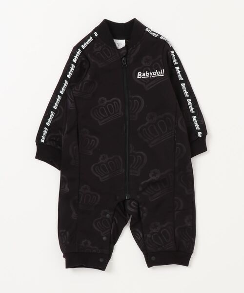 BABYDOLL(ベビードール)の「親子お揃い ラクガキ王冠総柄ラインロンパース 7035B(ロンパース・キッズ・ブラック/グリーン/ピンク系その他7・80cm/70cm)」の1枚目の写真