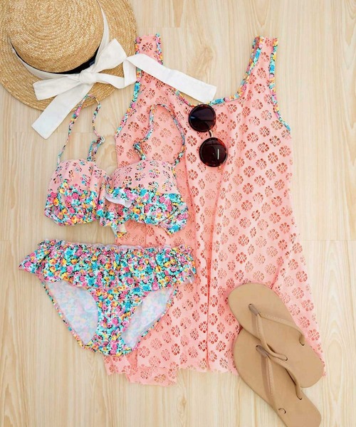 セール レースワンピース付き 小花柄フリルビキニ 3点セット 水着 Osyarevo オシャレボ のファッション通販 Zozotown