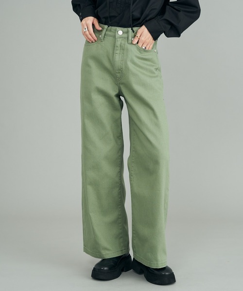 AMERICAN HOLIC（アメリカンホリック）の「バギーワイドパンツ（デニムパンツ・レディース・カーキ/ピンク/ライトインディゴブルー・S/M/L）」の2枚目の写真