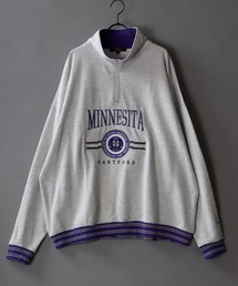 Big silhouette half zip rib line print sweat shirt / ビッグシルエット ハーフジップ リブライン プリント スウェットシャツ