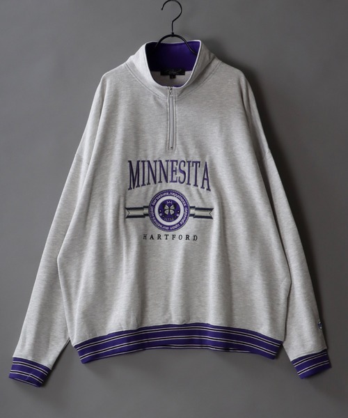 SITRY(シトリー)の「Big silhouette half zip rib line print sweat shirt / ビッグシルエット ハーフジップ リブライン プリント スウェットシャツ(スウェット・メンズ・ブラック/ダークグリーン/パープル/杢グレー/ロイヤルブルー・M/L)」の3枚目の写真