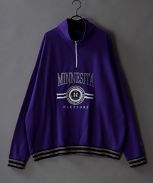 Big silhouette half zip rib line print sweat shirt / ビッグシルエット ハーフジップ リブライン プリント スウェットシャツ