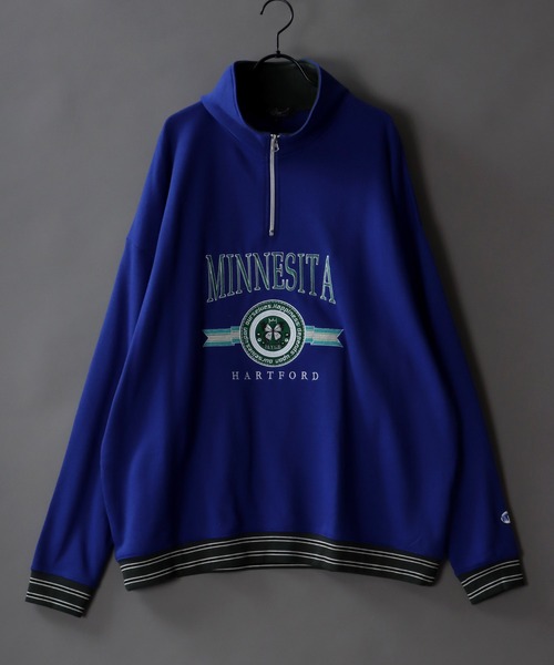 SITRY(シトリー)の「Big silhouette half zip rib line print sweat shirt / ビッグシルエット ハーフジップ リブライン プリント スウェットシャツ(スウェット・メンズ・ブラック/ダークグリーン/パープル/杢グレー/ロイヤルブルー・M/L)」の4枚目の写真