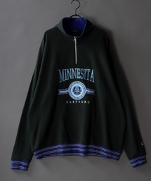 Big silhouette half zip rib line print sweat shirt / ビッグシルエット ハーフジップ リブライン プリント スウェットシャツ