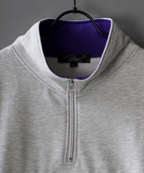 SITRY(シトリー)の「Big silhouette half zip rib line print sweat shirt / ビッグシルエット ハーフジップ リブライン プリント スウェットシャツ(スウェット・メンズ・ブラック/ダークグリーン/パープル/杢グレー/ロイヤルブルー・M/L)」の11枚目の写真