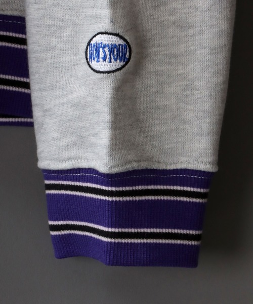 SITRY(シトリー)の「Big silhouette half zip rib line print sweat shirt / ビッグシルエット ハーフジップ リブライン プリント スウェットシャツ(スウェット・メンズ・ブラック/ダークグリーン/パープル/杢グレー/ロイヤルブルー・M/L)」の14枚目の写真