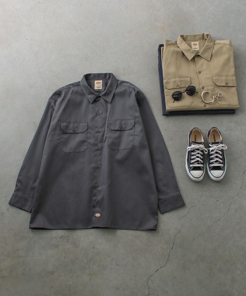 Dickies(ディッキーズ)の「【Dickies】574 LONG SLEEVE WORK SHIRT / ディッキーズ 長袖ワークシャツ 両胸ポケット(シャツ/ブラウス・メンズ・ベージュ/ブラック/グリーン/オレンジ/ミント/ネイビー/チャコール・M/L/XL)」の3枚目の写真