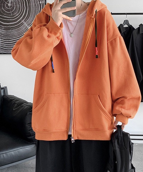 Anchor Smith（アンカー スミス）の「オーバーサイズ ジップアップ ビッグパーカー（パーカー・メンズ・ホワイト/ブラック/パープル/ネイビー/グレー/オレンジ/ブルー/グリーン/エメラルド/ダークグレー・M/L/XL）」の10枚目の写真