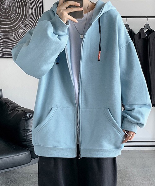 Anchor Smith（アンカー スミス）の「オーバーサイズ ジップアップ ビッグパーカー（パーカー・メンズ・ホワイト/ブラック/パープル/ネイビー/グレー/オレンジ/ブルー/グリーン/エメラルド/ダークグレー・M/L/XL）」の9枚目の写真