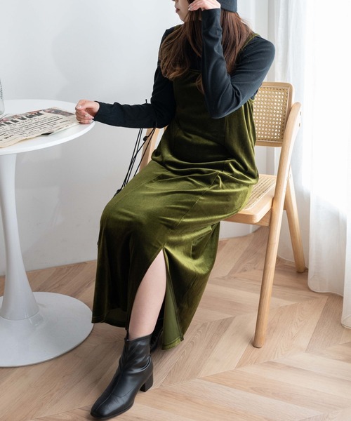 WEGO（ウィゴー）の「WEGO/2WAYベロアキャミワンピ（ワンピース・レディース・ブラック/グリーン・FREE）」の10枚目の写真