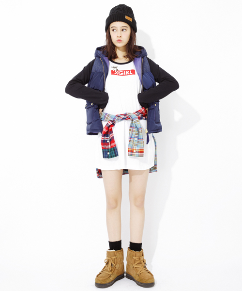 X-girl（エックスガール）の「ZIP PUFF VEST（ベスト・レディース・ブラック/イエロー/ネイビー・1/2）」の3枚目の写真