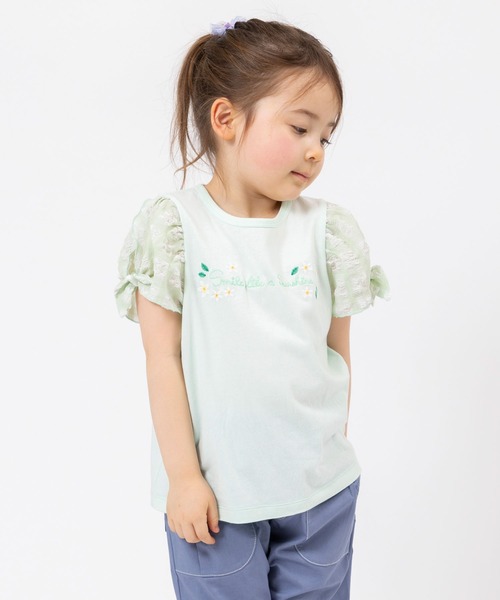 KP（ケーピー）の「チェックシフォン袖のロゴ半袖Tシャツ(100～130)（Tシャツ/カットソー・キッズ・ミント/オフホワイト・110cm/120cm/130cm）」の2枚目の写真