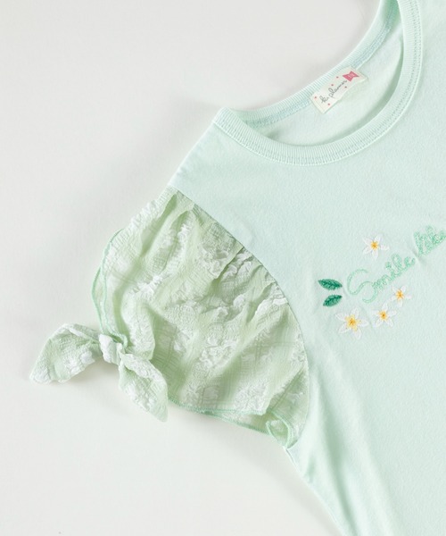 KP（ケーピー）の「チェックシフォン袖のロゴ半袖Tシャツ(100～130)（Tシャツ/カットソー・キッズ・ミント/オフホワイト・110cm/120cm/130cm）」の7枚目の写真