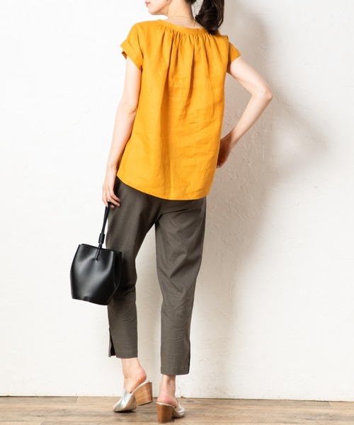 aunt lily(アントリリー)の「フレンチリネンフロントギャザー切替プルオーバー(シャツ/ブラウス・レディース・チャコールグレー/ライトブルー/オレンジ・7号/9号/11号/13号/15号)」の13枚目の写真