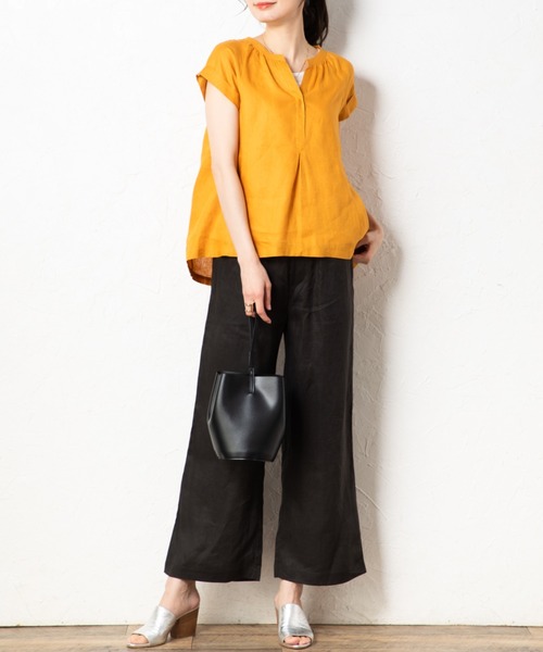 aunt lily(アントリリー)の「フレンチリネンフロントギャザー切替プルオーバー(シャツ/ブラウス・レディース・チャコールグレー/ライトブルー/オレンジ・7号/9号/11号/13号/15号)」の15枚目の写真