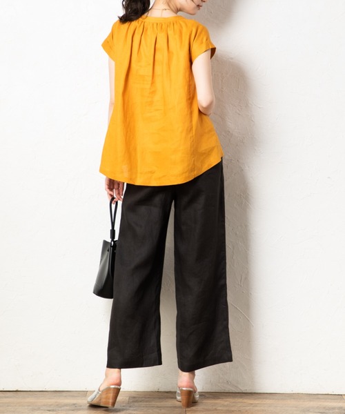 aunt lily(アントリリー)の「フレンチリネンフロントギャザー切替プルオーバー(シャツ/ブラウス・レディース・チャコールグレー/ライトブルー/オレンジ・7号/9号/11号/13号/15号)」の5枚目の写真