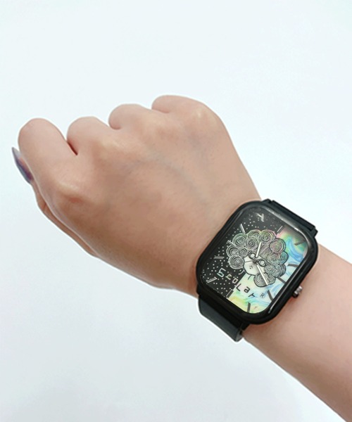 ScoLar（スカラー）の「SJ-019：スクエアラバーウォッチ（アナログ腕時計・レディース・ブラック/オフホワイト・FREE）」の4枚目の写真