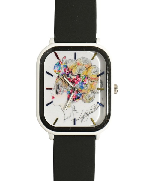 ScoLar（スカラー）の「SJ-019：スクエアラバーウォッチ（アナログ腕時計・レディース・ブラック/オフホワイト・FREE）」の5枚目の写真