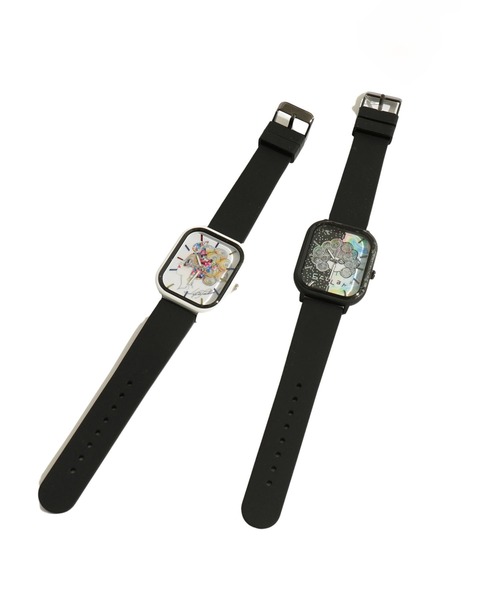 ScoLar（スカラー）の「SJ-019：スクエアラバーウォッチ（アナログ腕時計・レディース・ブラック/オフホワイト・FREE）」の10枚目の写真