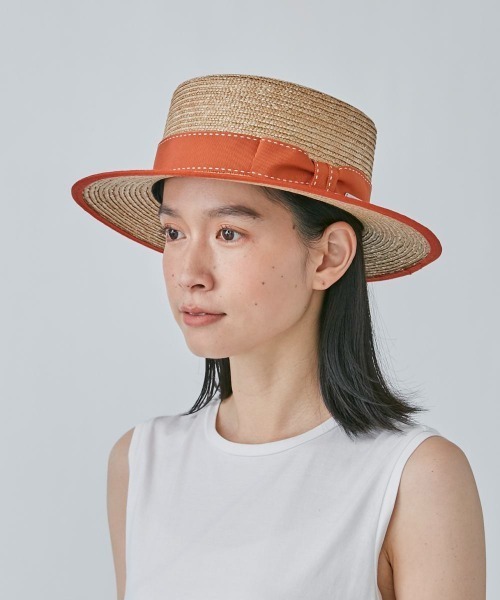 OVERRIDE（オーバーライド）の「OVERRIDE  STRAW BOATER（ハット・レディース・ブラック/オレンジ・M/57.5cm）」の2枚目の写真