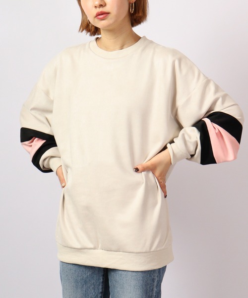 ATELANE(アテレーン)の「ATELANE スウェードポンチパネル切替クルーネック 長袖(Tシャツ/カットソー・メンズ・ブラック/ブラック系その他/ベージュ/アイボリー系/アイボリー・M/L)」の11枚目の写真