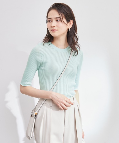ROPE'(ロペ)の「【洗える】ホールガーメントリブ5分袖プルオーバー(ニット/セーター・レディース・オフホワイト/ブルー系その他5/ライトグリーン・38)」の3枚目の写真
