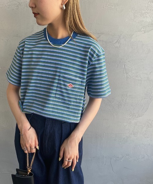 DANTON（ダントン）の「[DANTON/ダントン] ワンポイントロゴ ボーダーポケットTシャツ（Tシャツ/カットソー・レディース・ベージュ/ネイビー/ブラック/レッド・XS/M/S）」の3枚目の写真