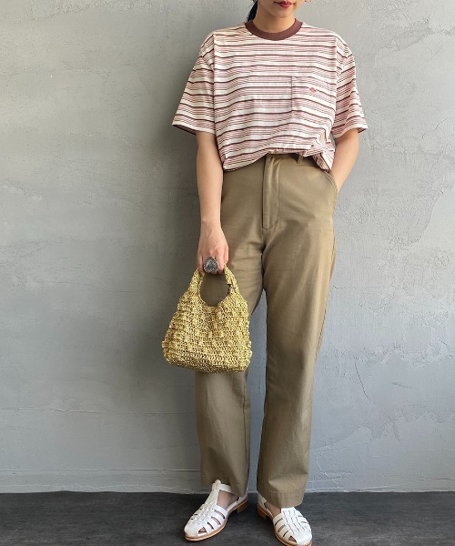 DANTON（ダントン）の「[DANTON/ダントン] ワンポイントロゴ ボーダーポケットTシャツ（Tシャツ/カットソー・レディース・ベージュ/ネイビー/ブラック/レッド・XS/M/S）」の4枚目の写真